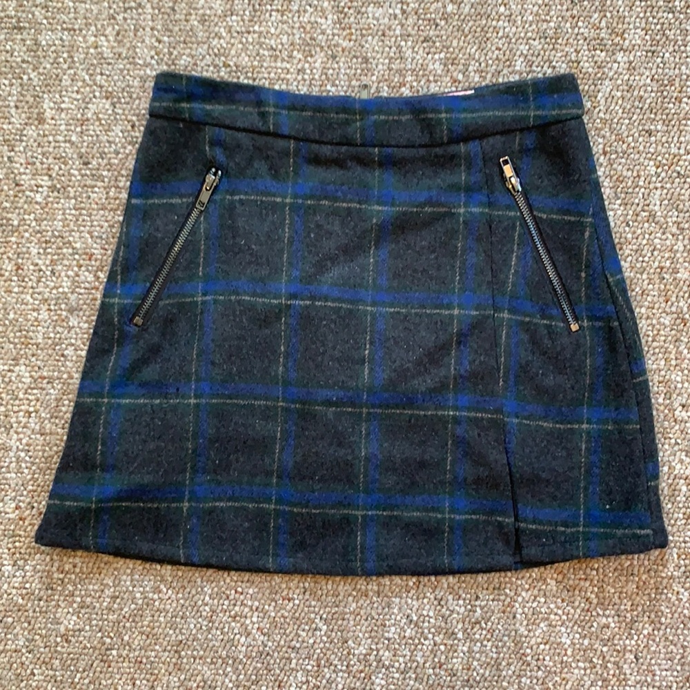 Blue and green plaid skirt